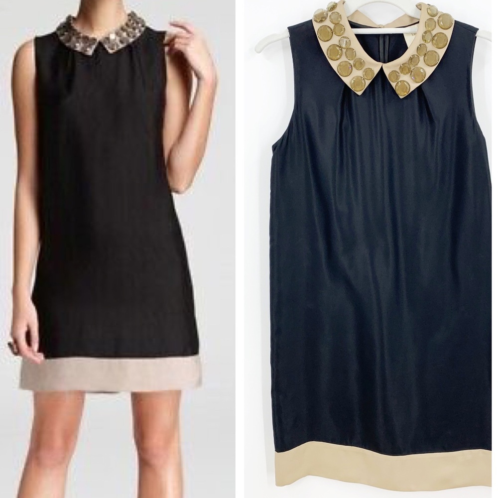 Elegant Black and Cream Dress with Embellished Collar